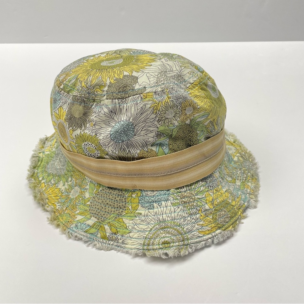 Pistil Bucket Hat Sunflowers Floral Yellow Blue Green Fringe Women's One Size